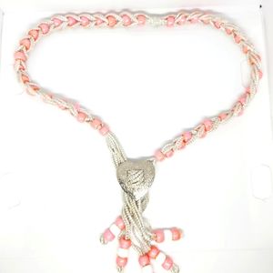 Vtg Southwest Crochet Bead Weave Western Necklace Bolo Heart Concho Silver Tone